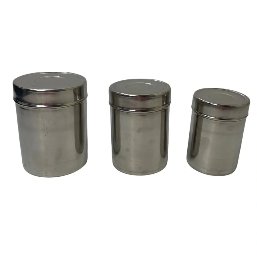 Stainless Canisters Tins Storage Containers Silver Chrome 3 piece  Canister Set